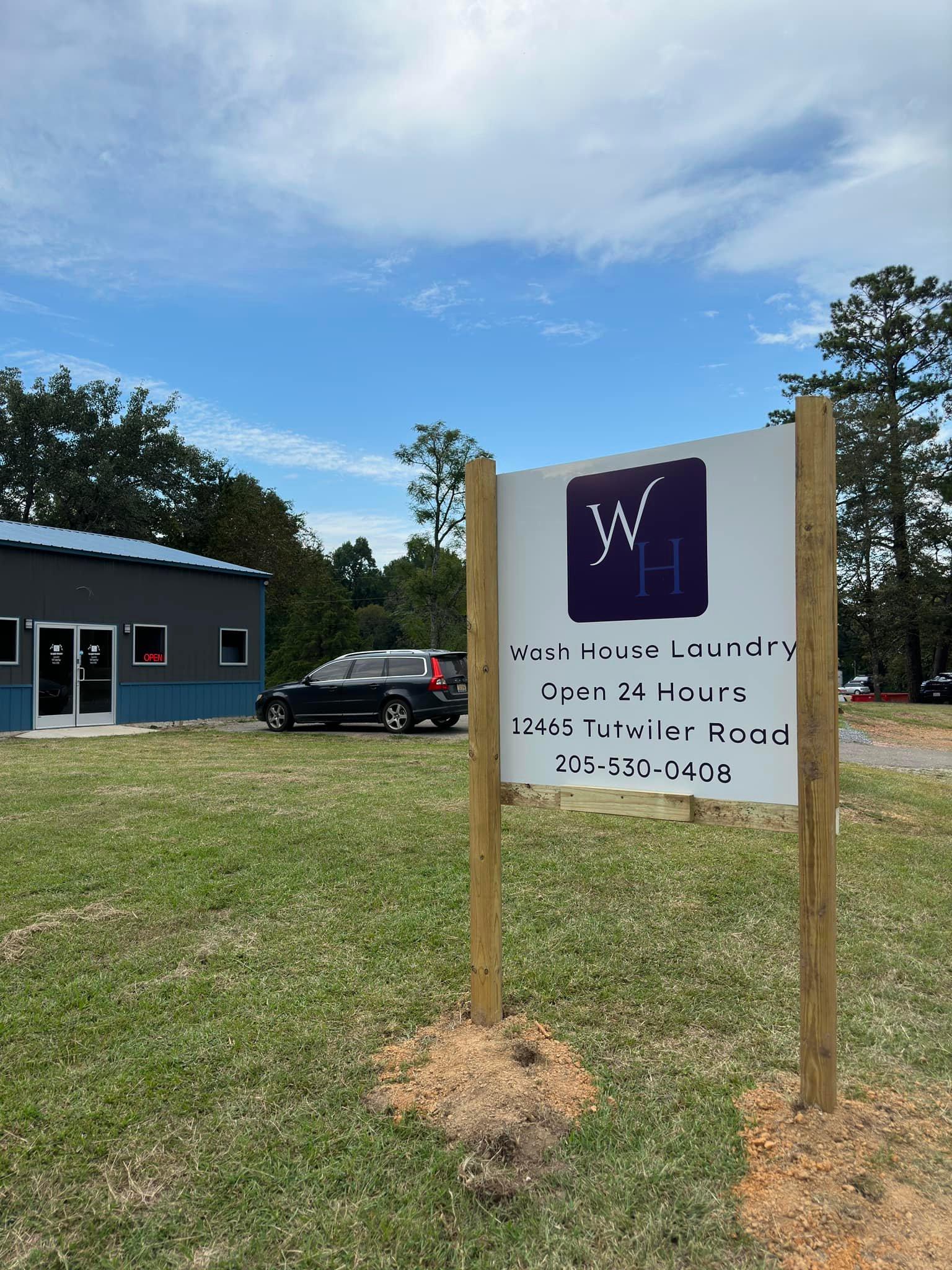 Laundry building entrance with parking