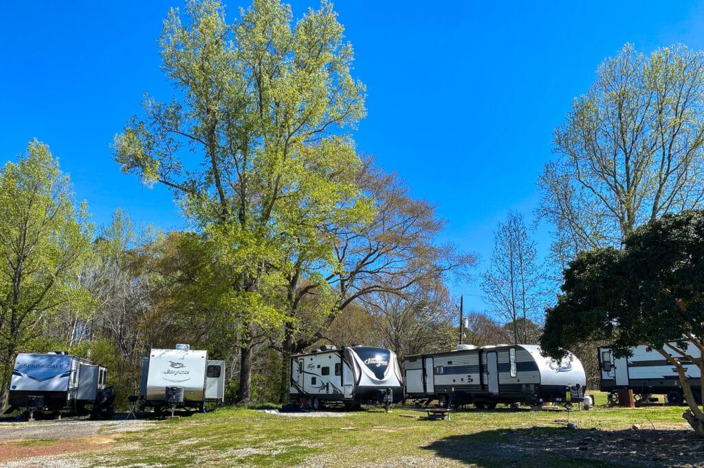 Rv trailers backed in parked