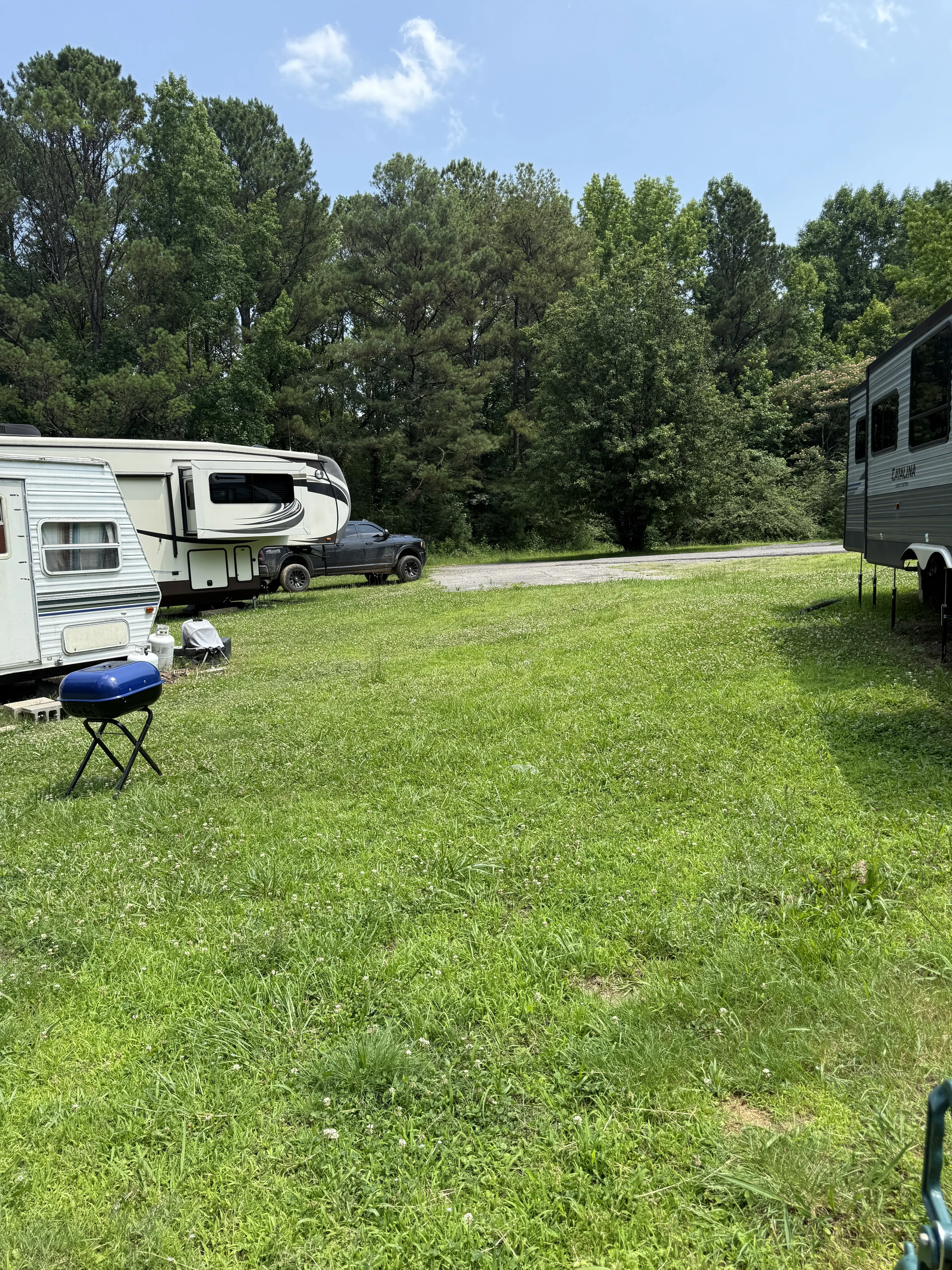 RV parked with grill