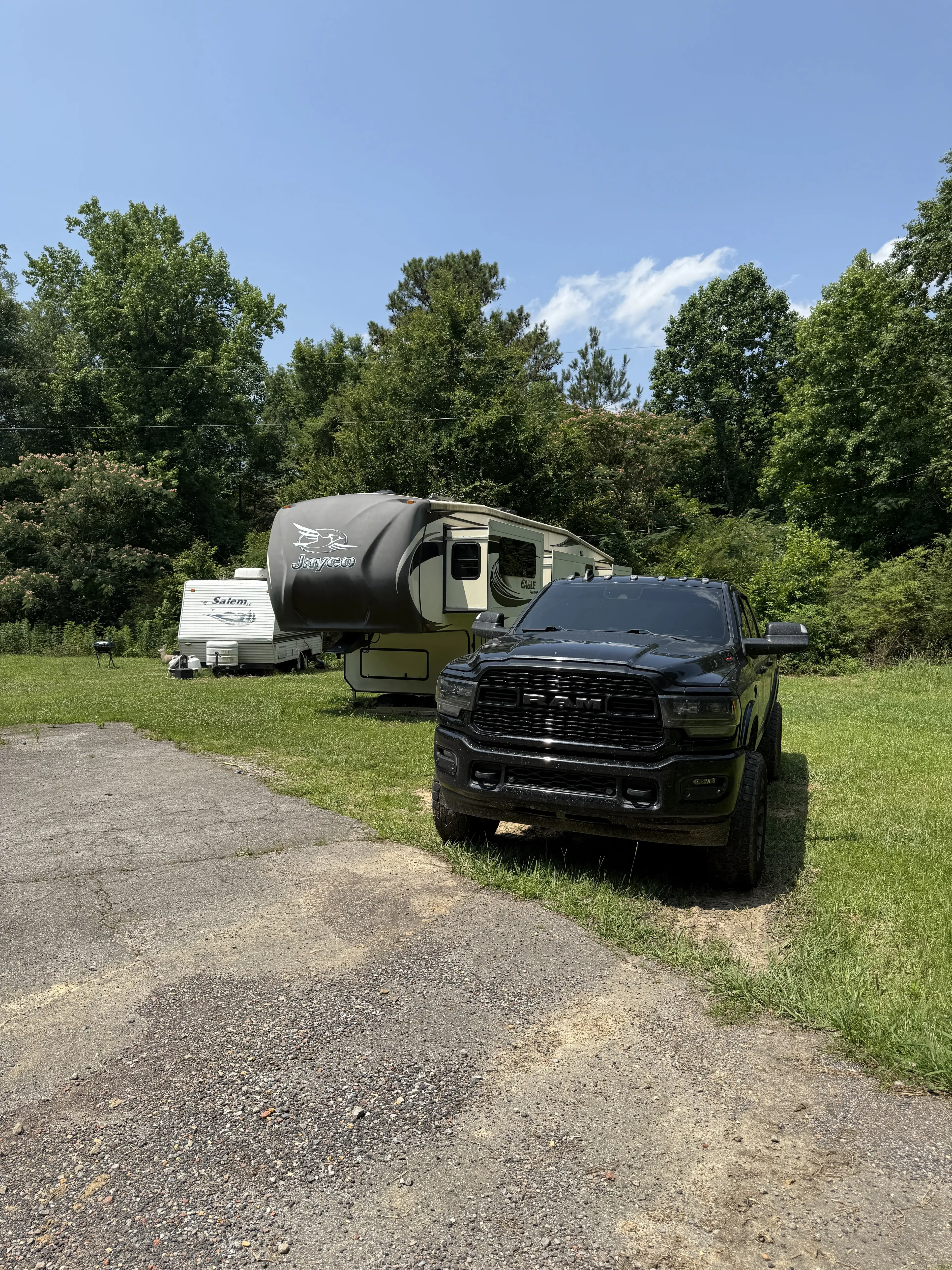 Backed in parked with rv trailer attached to truck